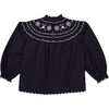 Pune Ruffle Neck Elastic Cuff Blouse, Midnight Navy - Blouses - 2