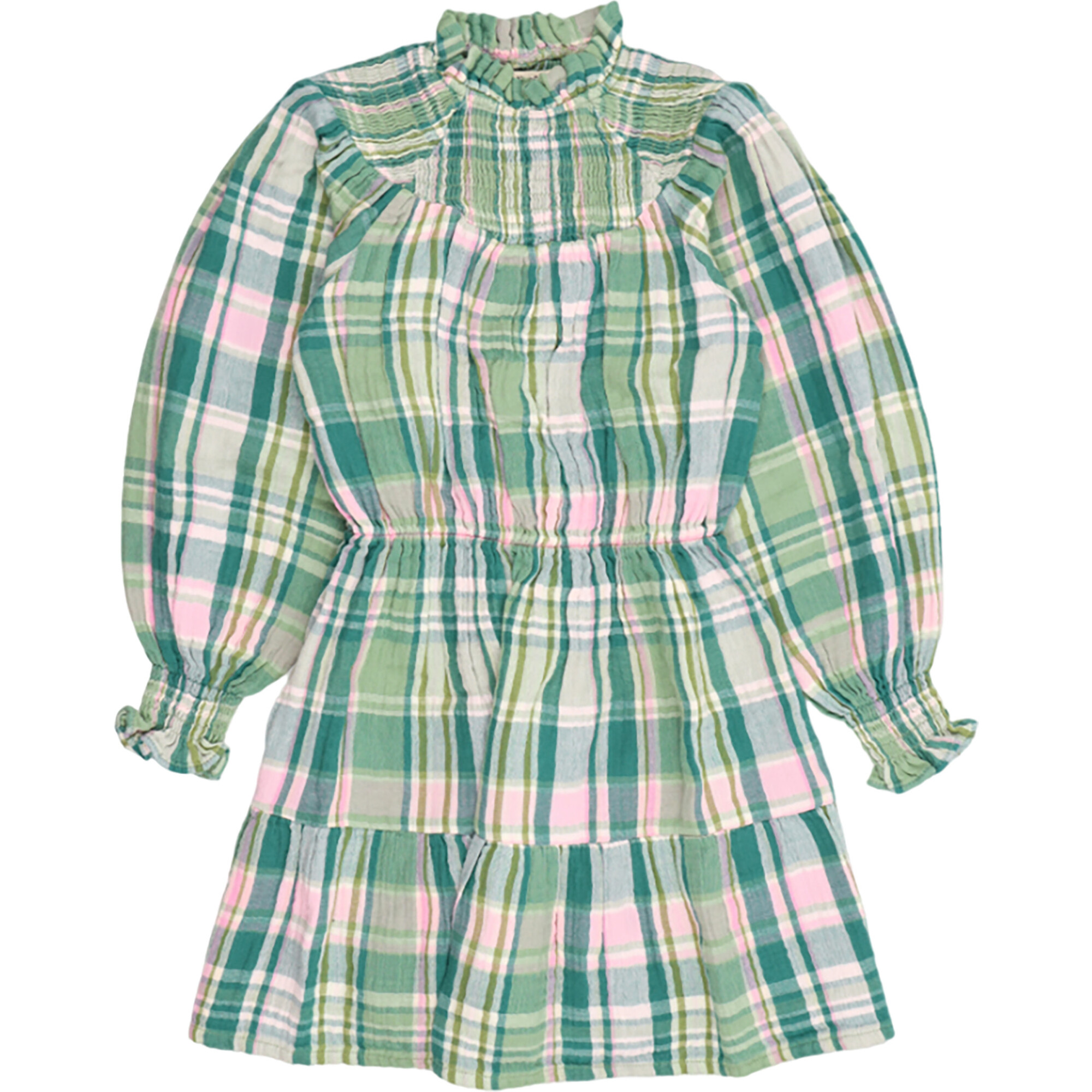 Greenland Ruffle Raglan Sleeve Dress, Garden Tartan - Dresses - 1