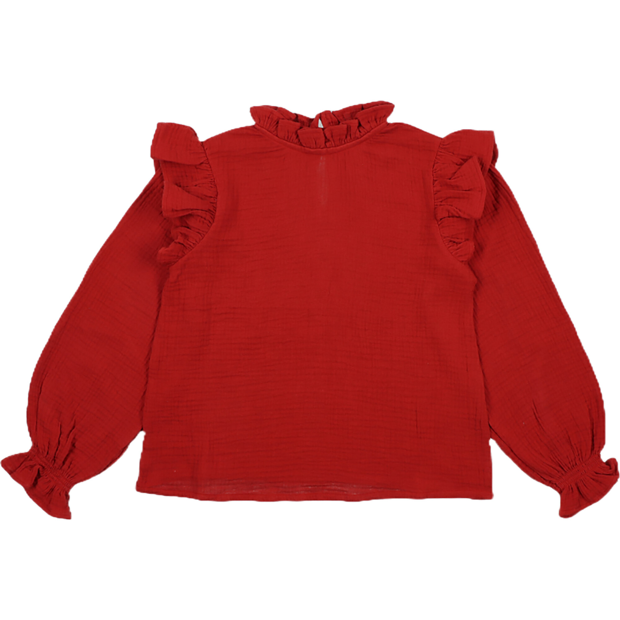 Glacier Ruffle Neck & Shoulder Blouse, Ruby Dusk - Blouses - 1