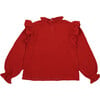 Glacier Ruffle Neck & Shoulder Blouse, Ruby Dusk - Blouses - 1 - thumbnail