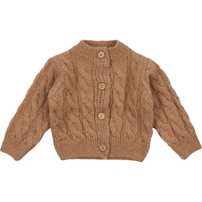 Babys River Round Neck Knit Cardigan, Pale Taupe Melange