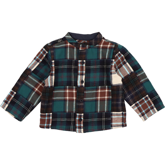 Babys Kilimanjaro Mandarin Collar Pocket Shirt, Teal Madras Patchwork