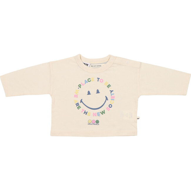 Babys Happy Place Round Neck Long Sleeve T-Shirt, Vanilla Cream - T-Shirts - 1