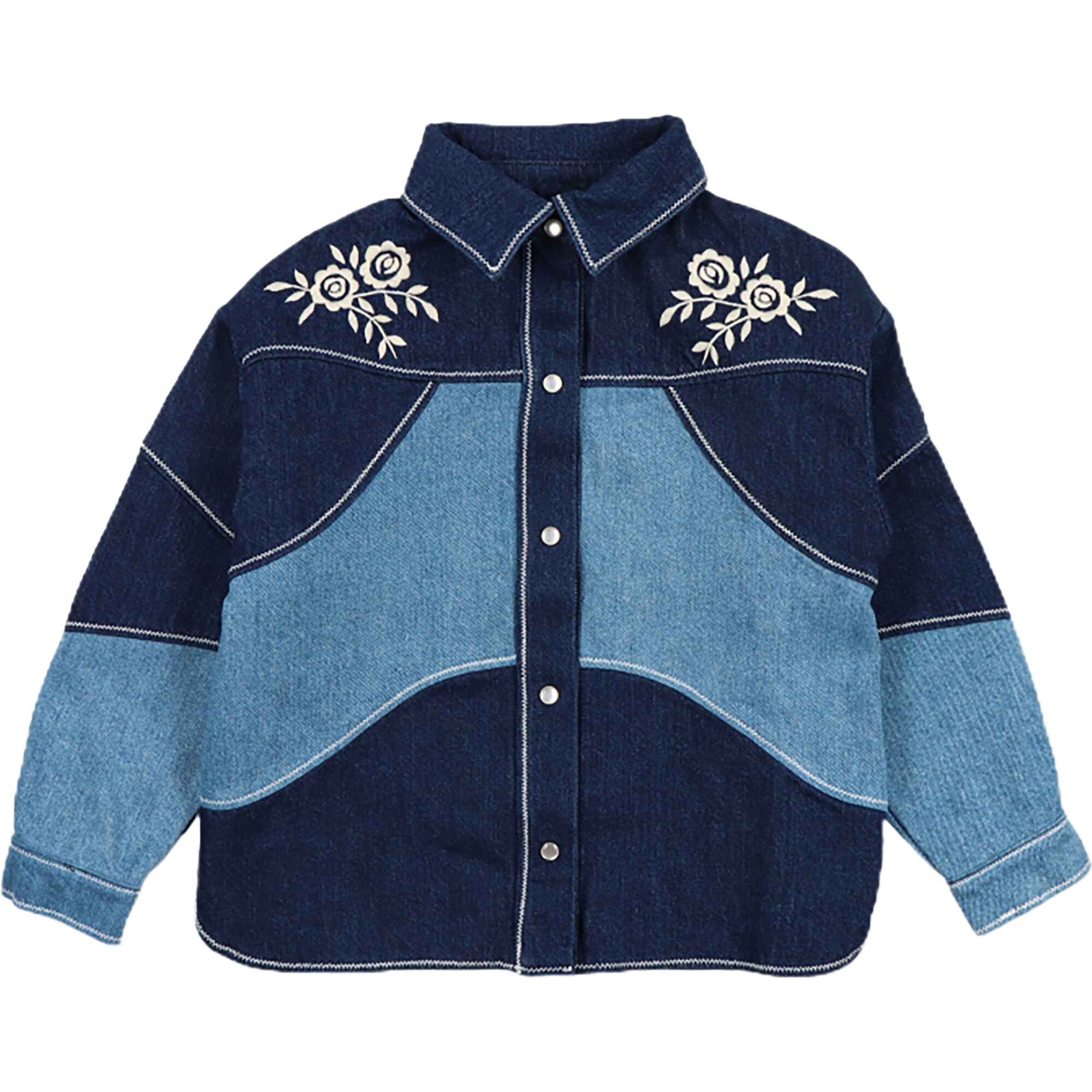 Danubio Bi-Colored Zig Zag Stitches Shirt, Denim Fusion - Shirts - 1