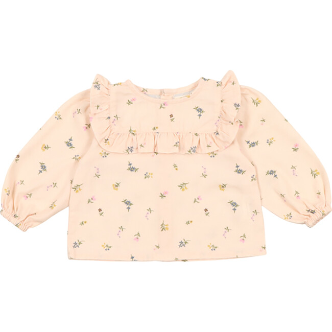 Baby Girls Camellia Ruffle Neck Blouse, Rainbow Floral