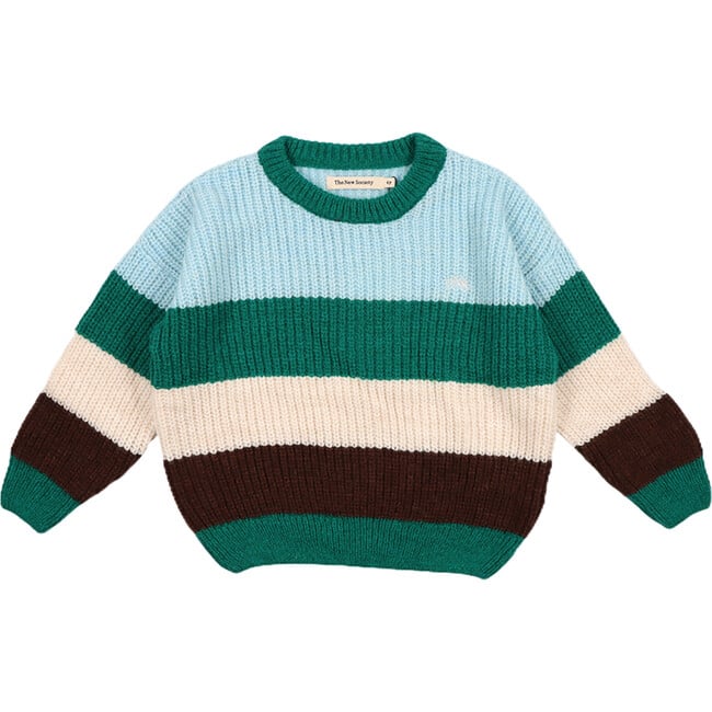 Atlanta Striped Jacquard Ribbed Round Neck Jumper, Retro Green