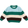 Atlanta Striped Jacquard Ribbed Round Neck Jumper, Retro Green - Sweaters - 1 - thumbnail