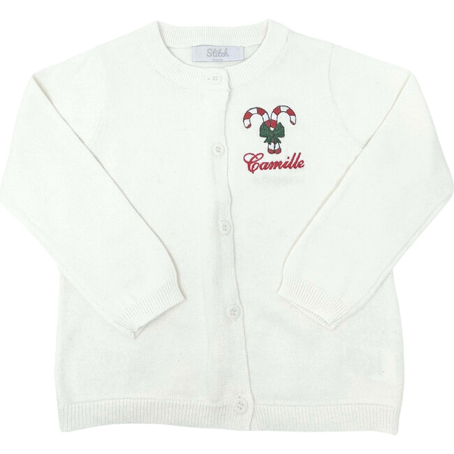 Personalized Embroidered Holiday Cardigan, Cream