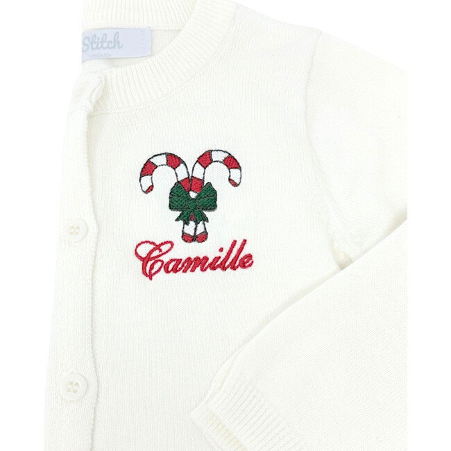 Personalized Embroidered Holiday Cardigan, Cream - Cardigans - 3