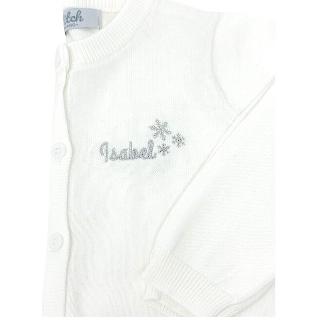 Personalized Embroidered Cardigan with Glitter Snowflakes, Cream - Cardigans - 3