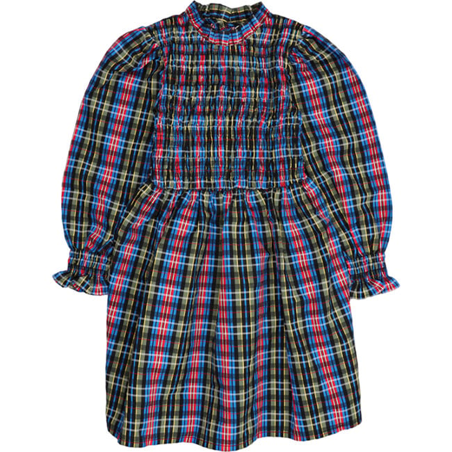 Mars Ruffle Billowy Sleeve Dress, Ruby Dusk Tartan