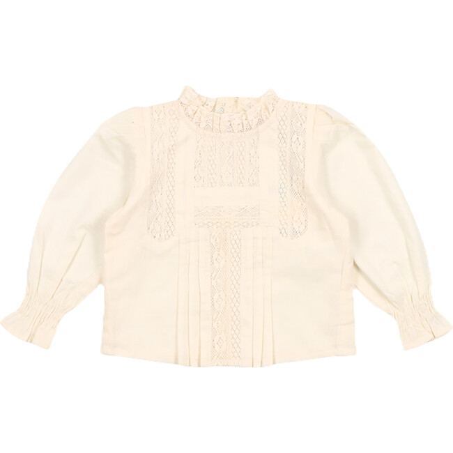 Baby Girls Venus Lace Front Puff Sleeve Blouse, Vanilla Cream