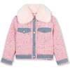 Tweed Shearling Jacket, Pink - Jackets - 1 - thumbnail