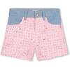 Tweed Denim Shorts, Pink - Shorts - 1 - thumbnail