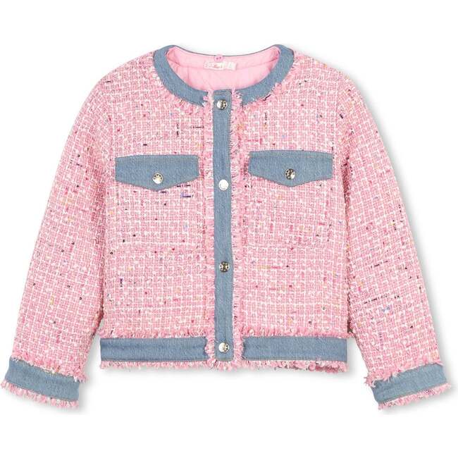 Tweed Shearling Jacket, Pink - Jackets - 4