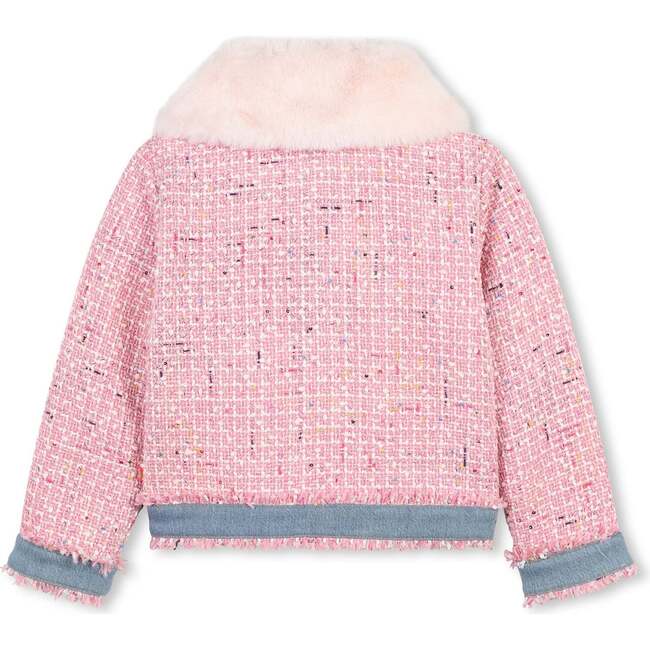 Tweed Shearling Jacket, Pink - Jackets - 5