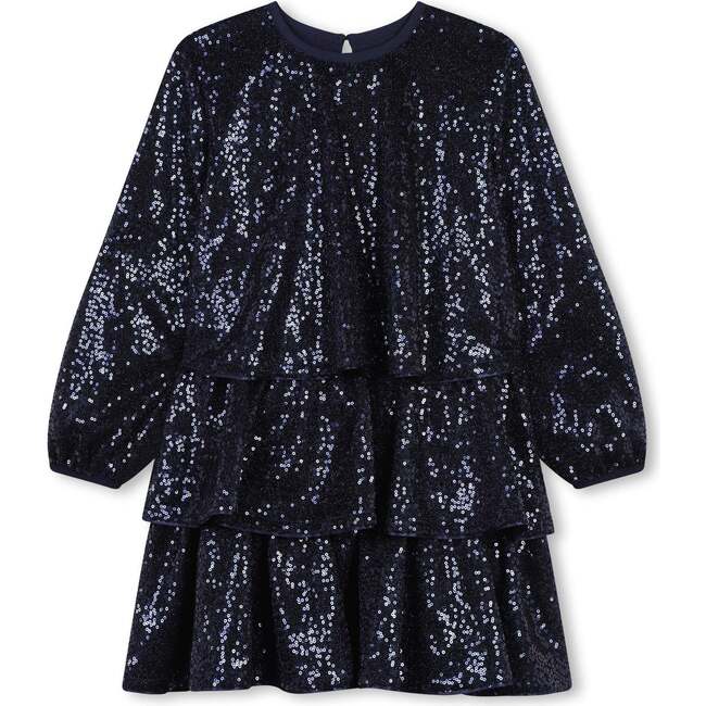 Sequin Smocked Dress, Navy - Dresses - 1