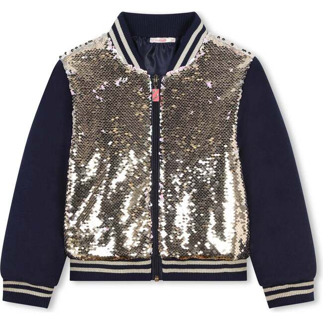 Sequin Reversible Zip Jacket, Navy - Jackets - 1