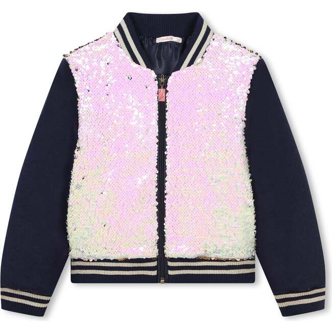 Sequin Reversible Zip Jacket, Navy - Jackets - 2