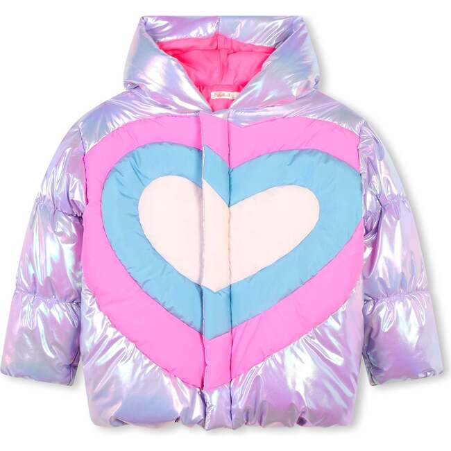 Metallic Heart Puffer Jacket, Purple