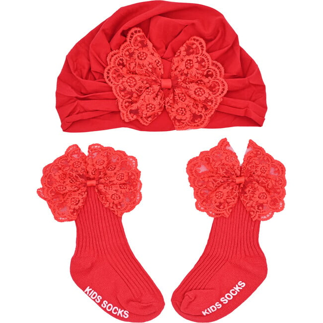 Lace Bow Gift Set, Red