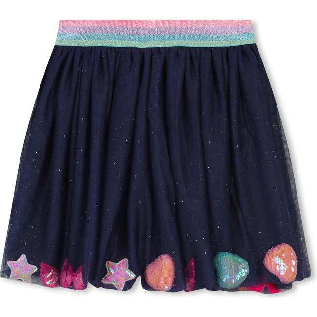 Glitter Lined Tulle Skirt, Navy - Skirts - 2