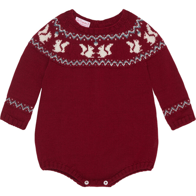 Baby Burgundy Merino Fair Isle Knitted Romper