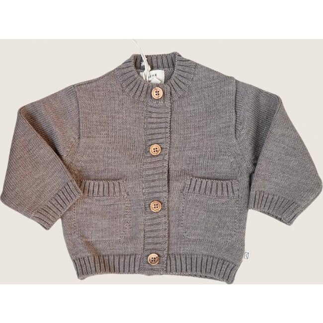 Merino Wool Baby Cardigan, Heather Brown - Cardigans - 1