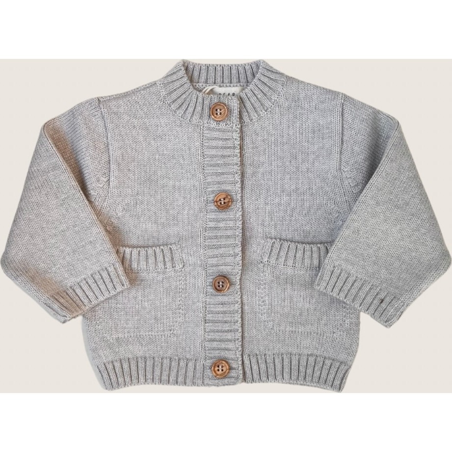 Merino Wool Baby Cardigan, Light Heather Gray - Cardigans - 1