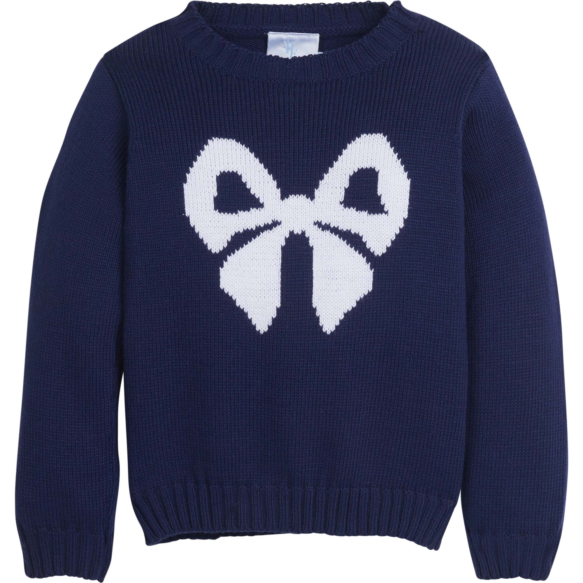 Intarsia Sweater, Navy Bow - Sweaters - 1