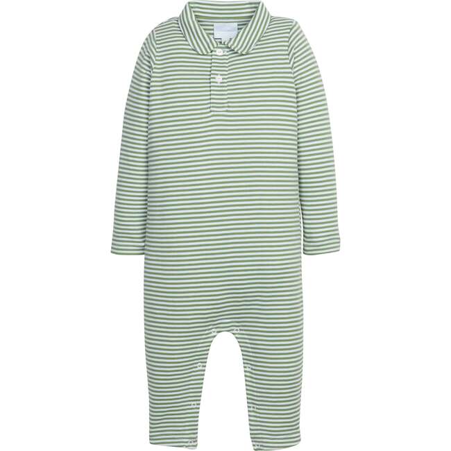 Long Sleeve Polo Romper, Watercress Stripe - Rompers - 1