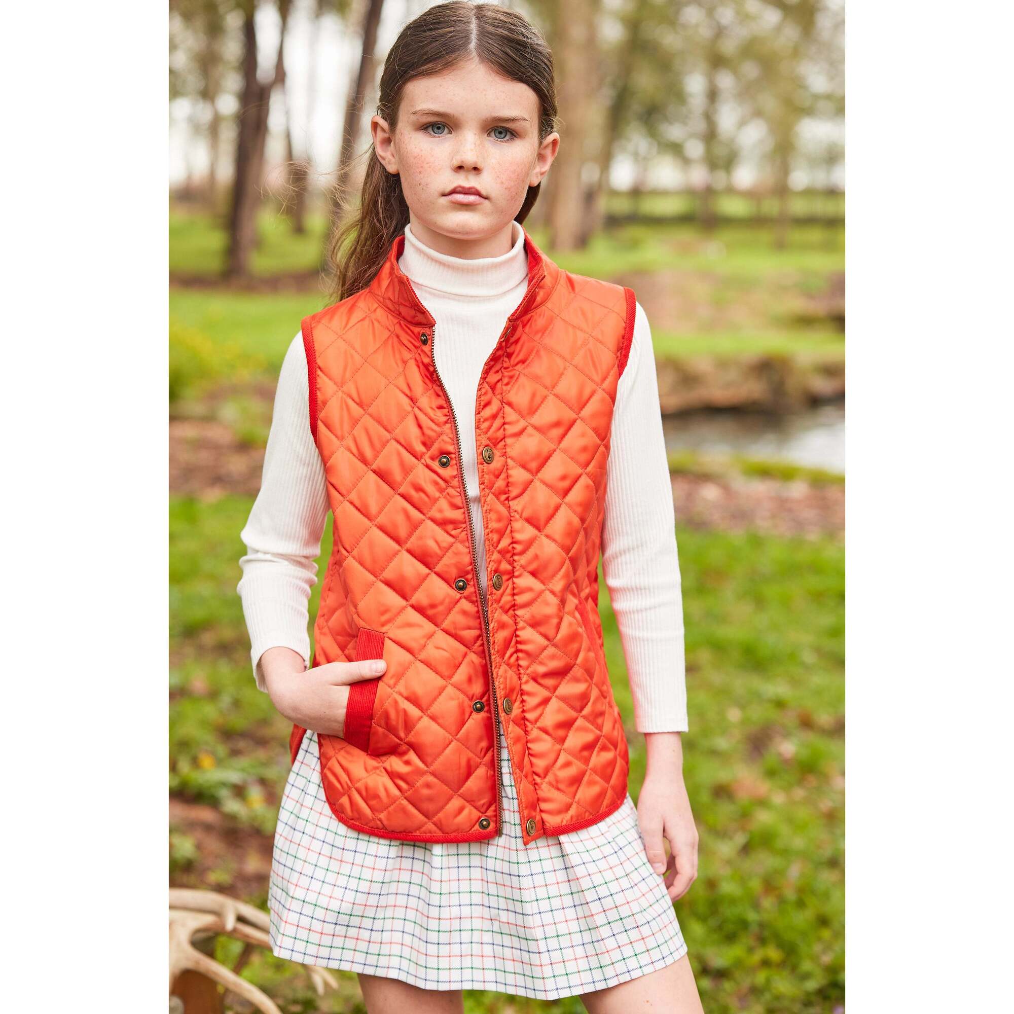 【I AM MARI】24FW★ Mayroll Quilted Wool Vest A-line OP Set Classic Quilted Vest, Orange - Little English Outerwear
