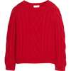 Cable Knit Sweater, Red - Sweaters - 1 - thumbnail