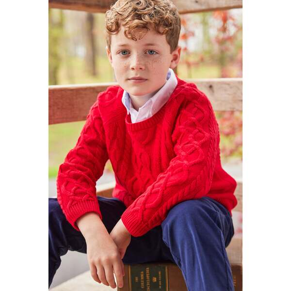 Cable Knit Sweater, Red - Little English Sweaters | Maisonette