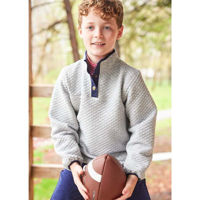 Classic Quilted Pullover, Gray / Navy - Sweaters - 2