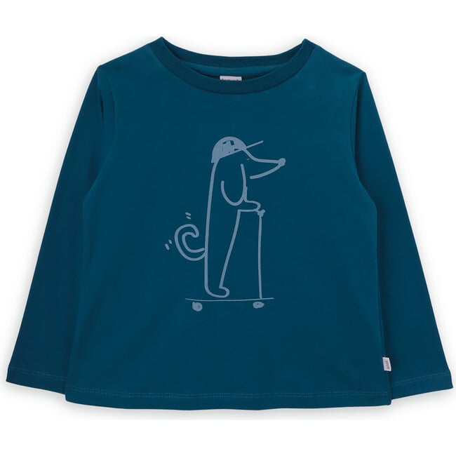 Radical Dog Print Organic Cotton Round Neck Long Sleeve T-Shirt, Blue