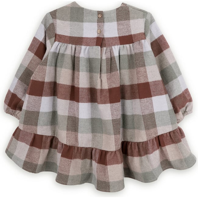 Brighton Plaid Flannel Round Neck Long Sleeve Ruffle Bottom Dress, Multicolors - Dresses - 2