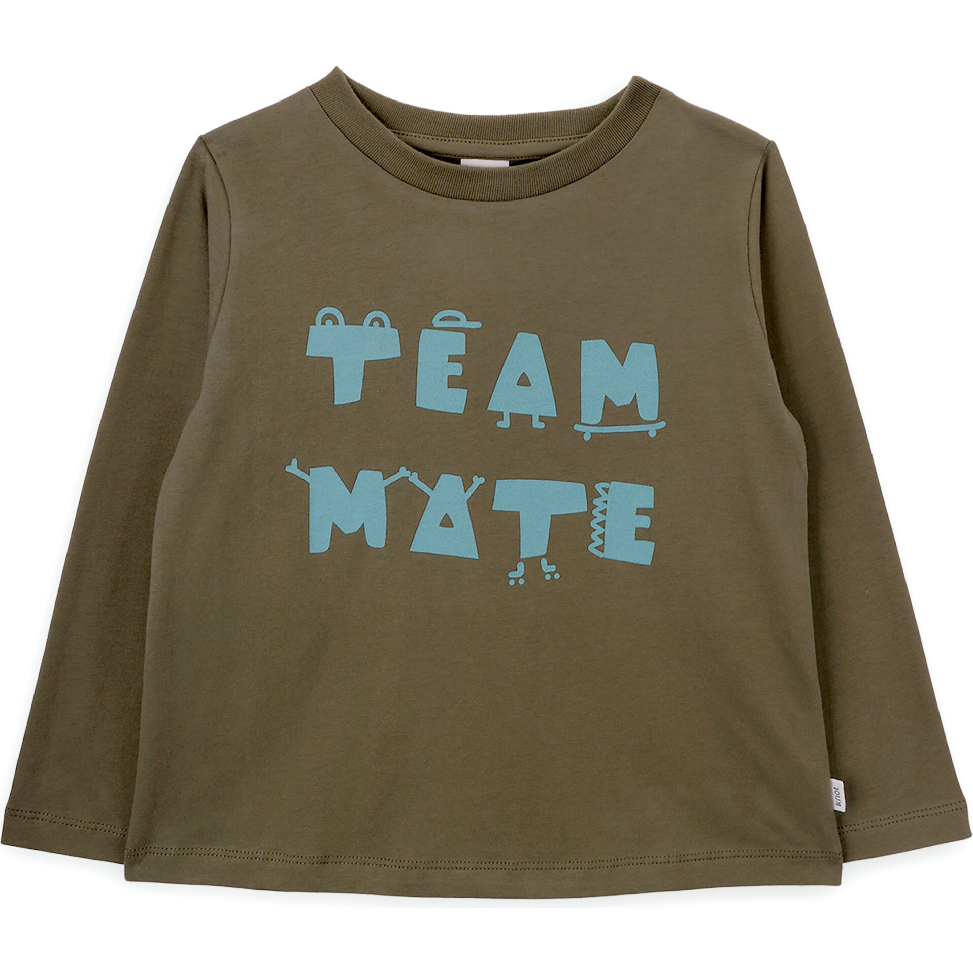 Team Mate Print Organic Cotton Round Neck Long Sleeve T-Shirt, Green - T-Shirts - 1