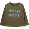 Team Mate Print Organic Cotton Round Neck Long Sleeve T-Shirt, Green - T-Shirts - 1 - thumbnail