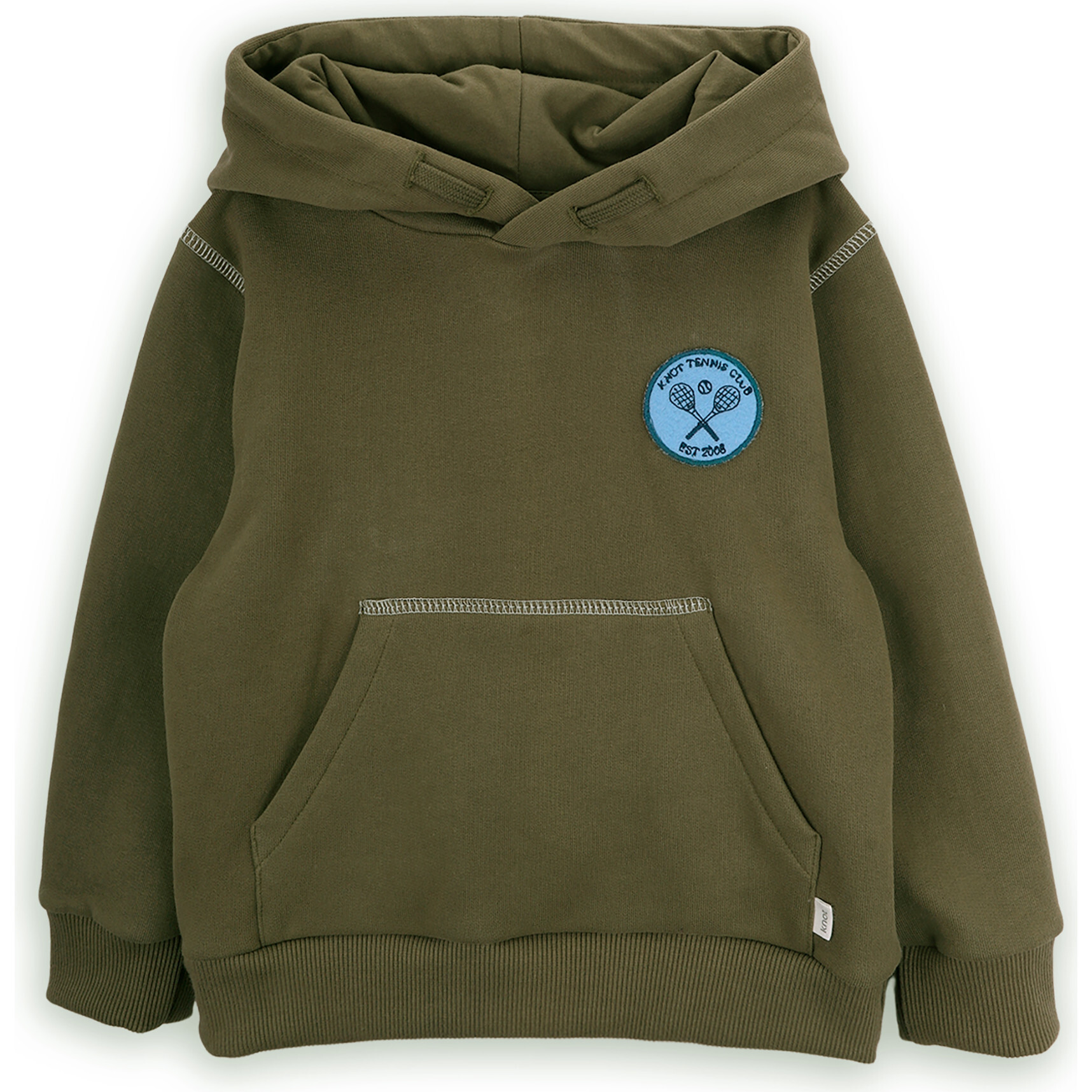 Tennis Club Cotton Embroidered Long Sleeve Hood Sweatshirt, Green - Sweatshirts - 1