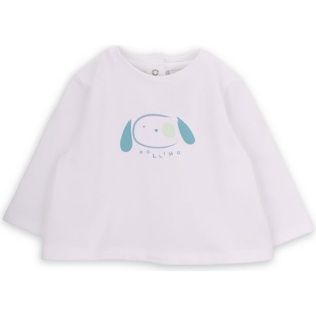 Babys Puppy Print Organic Cotton Ruffle Collar Long Sleeve T-Shirt, White