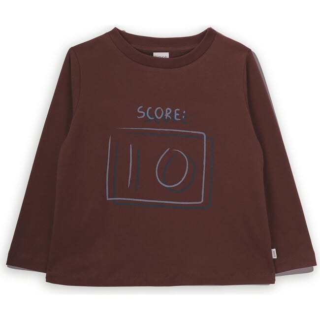 Score Print Organic Cotton Round Neck Long Sleeve T-Shirt, Brown