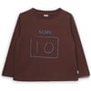 Score Print Organic Cotton Round Neck Long Sleeve T-Shirt, Brown - T-Shirts - 1 - thumbnail