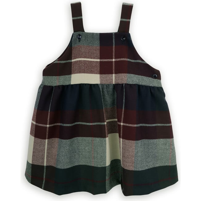 Simone Plaid Striped Fabric Adjustable Straps Button Pinafore Dress, Multicolors