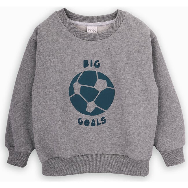 Big Goals Print Cotton Round Neck Long Sleeve Sweatshirt, Grey