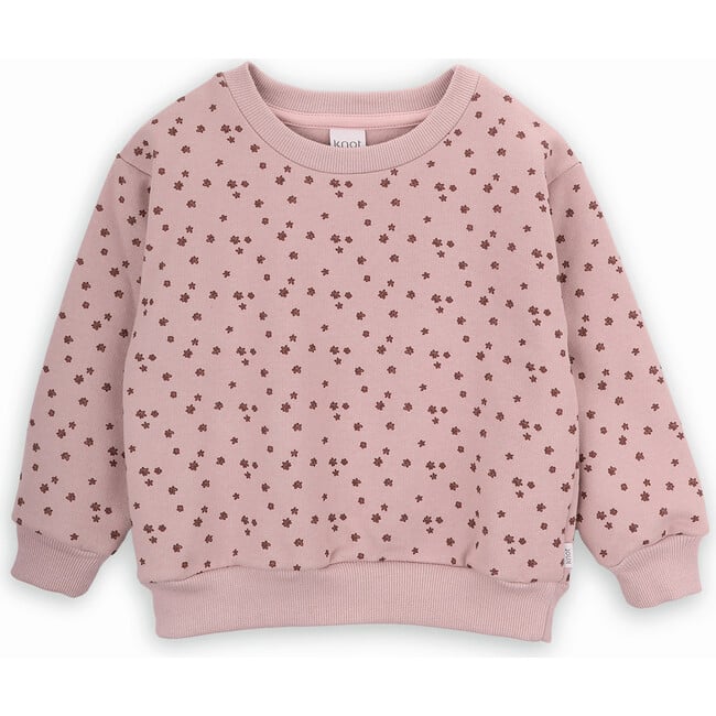 Girls Small Floral Print Cotton Round Neck Long Sleeve Sweatshirt, Pink