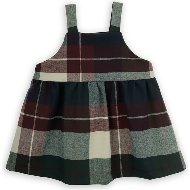 Simone Plaid Striped Fabric Adjustable Straps Button Pinafore Dress, Multicolors - Dresses - 3