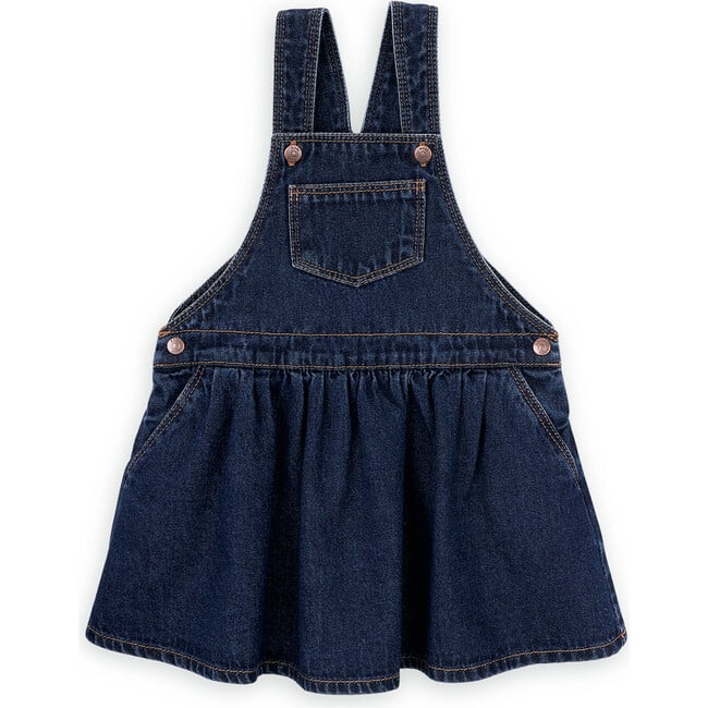 Leticia Cotton Denim Adjustable Straps Sleeveless Pinafore Dress, Blue