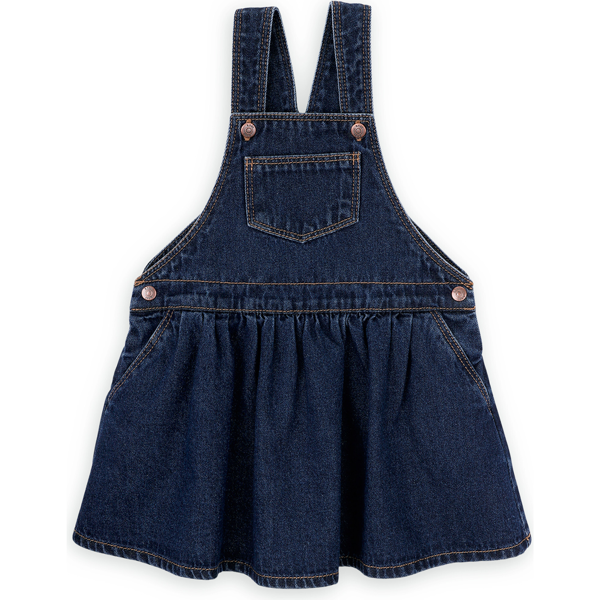 Leticia Cotton Denim Adjustable Straps Sleeveless Pinafore Dress, Blue - Dresses - 1