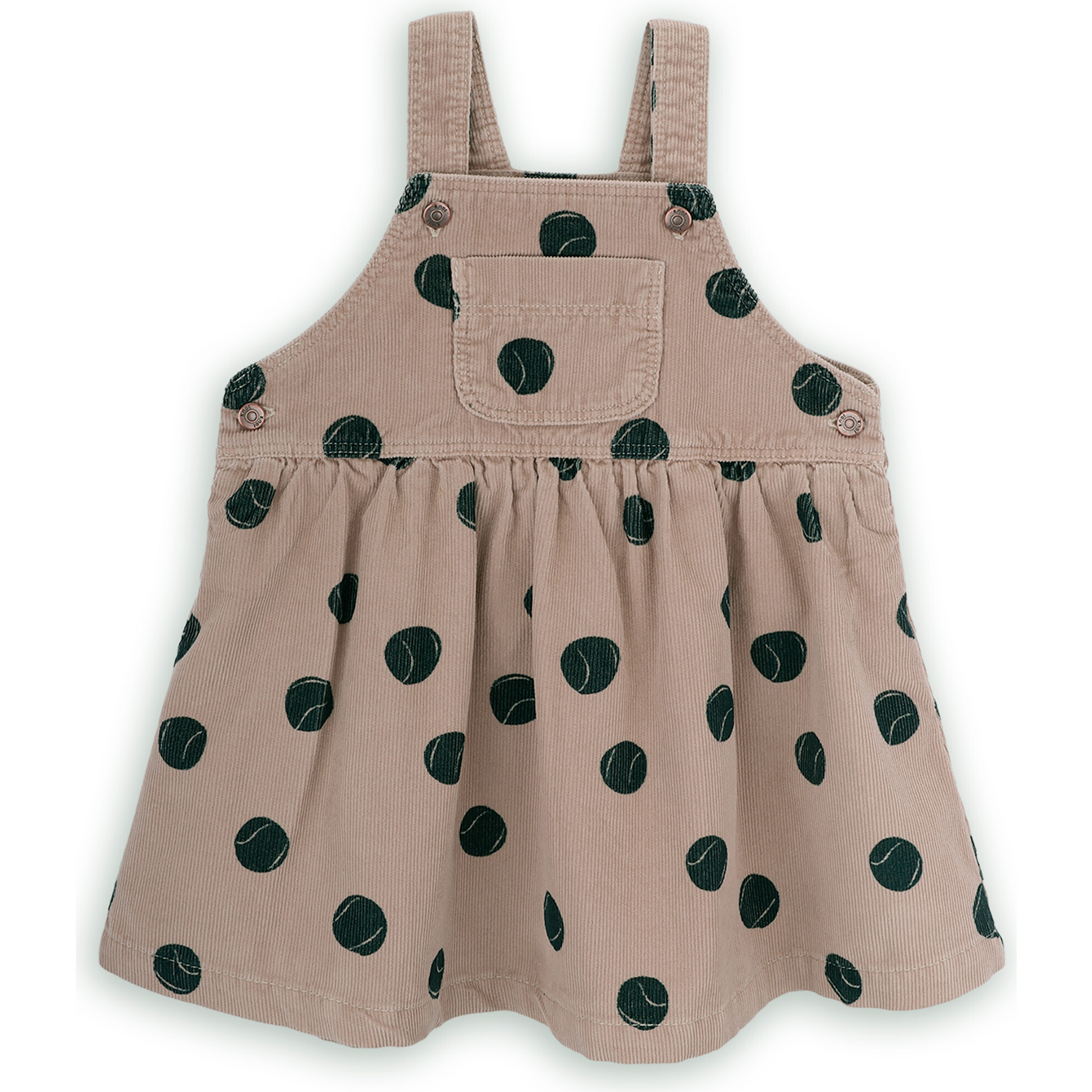 Elena Cotton Corduroy Tennis Balls Print Adjustable Strap Pinafore Dress, Beige - Dresses - 1